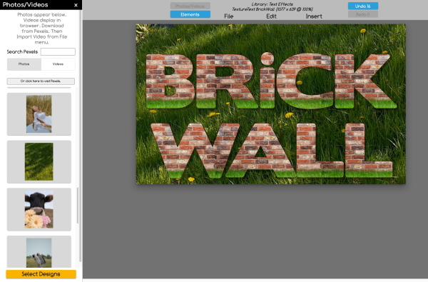 Text graphic with brick text on grassy background