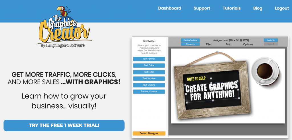 Try the online Graphics Creator software for free and start selling t-shirts designed by you.