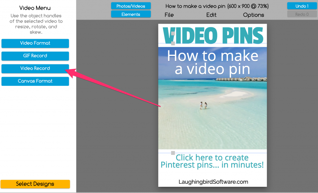 How to record a video pin in The Graphics Creator software.