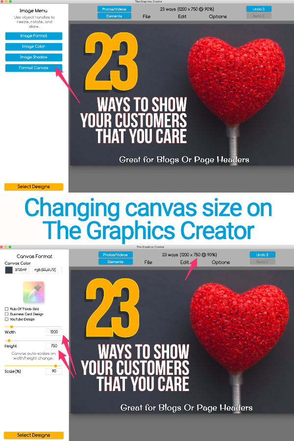 How to chage the canvas size on The Graphics Creator software