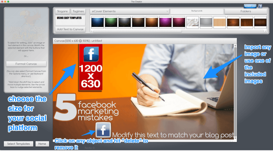How to make easy changes to a social media graphics template in The Creator software