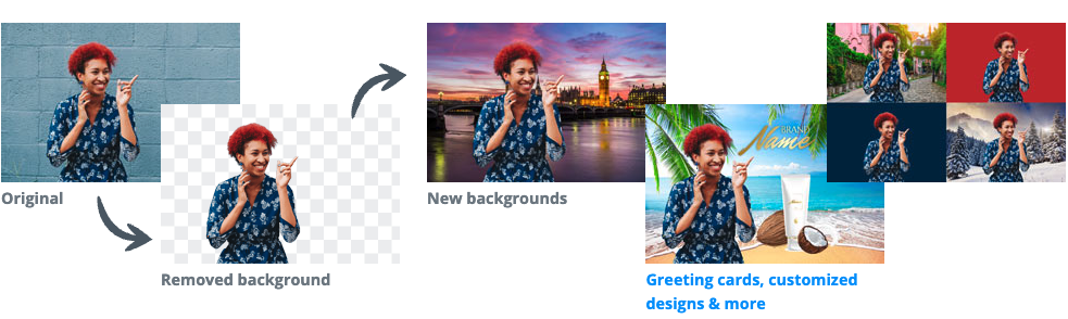 Transparent image of woman on different backgrounds