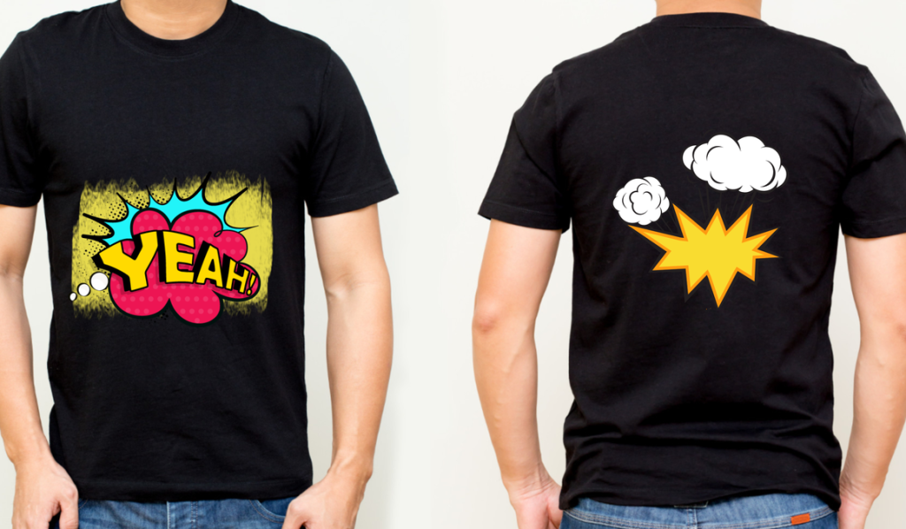 T-shirt design on front and back of man