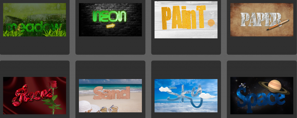 Examples of text effects designs you can create with the templates
