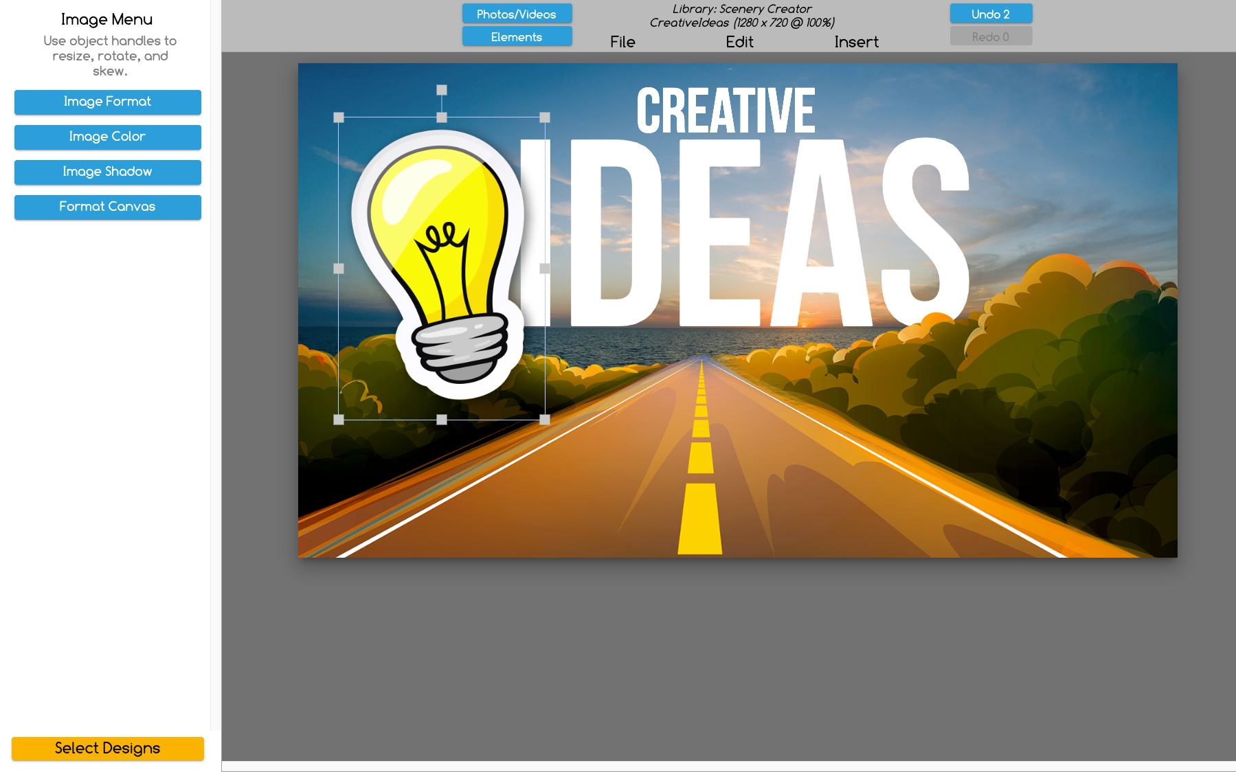 Scenery Creator template with road and ocean background