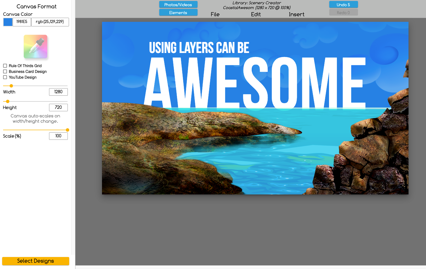 Scenery Creator Template with rocks and ocean and sky images
